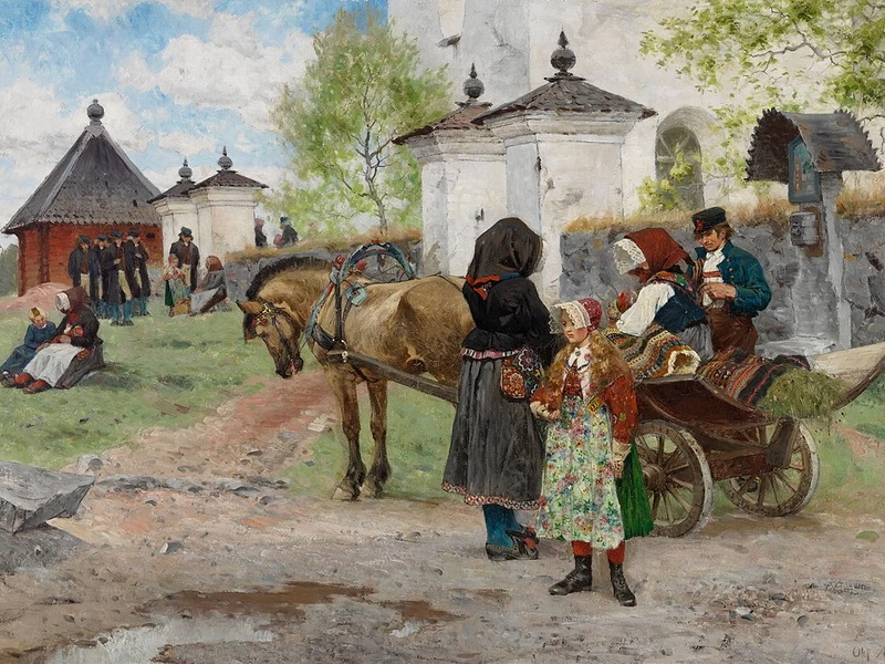 1842-Olof Per Ulrik Arborelius - Domenica presso la Chiesa di Floda a Dalarna - Galleria Nazionale Finlandese